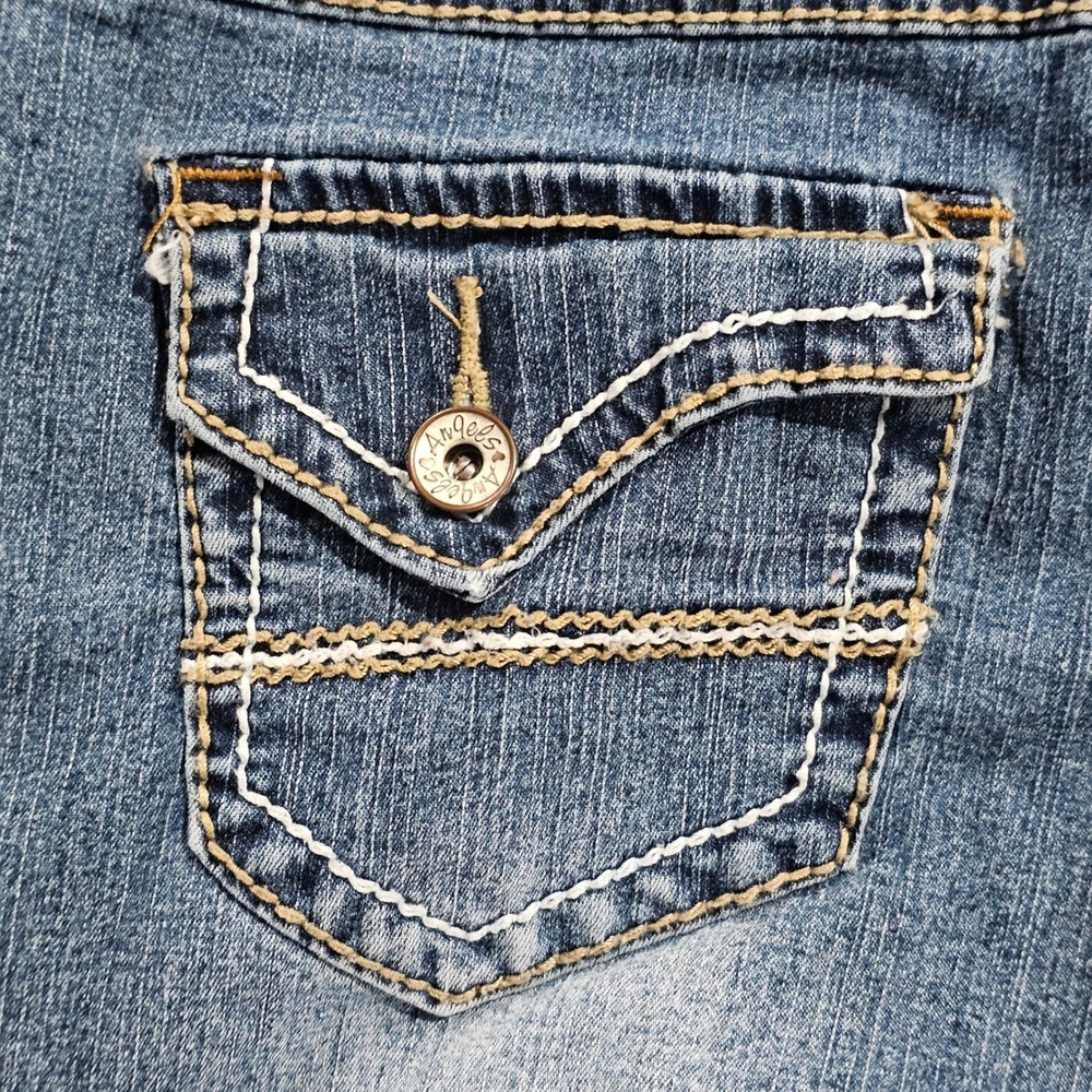 Angels Women 28 Blue Denim Capri Jeans Y2K Cuffed Cropped Pants - Picture 7 of 12